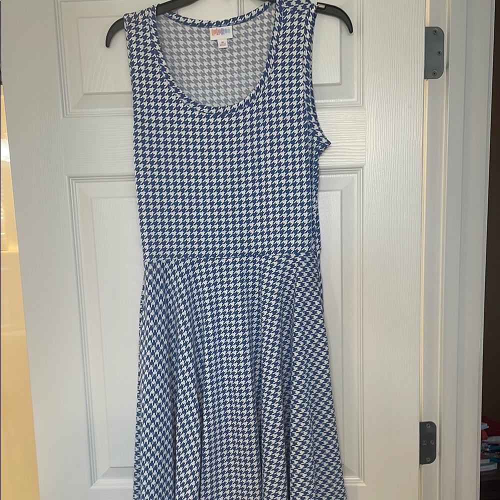 LuLaRoe Blue and White Sleeveless A-Line Sundress